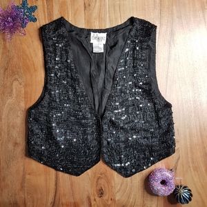 🌏 Vintage 100% Silk Sequined Vest • Sz M